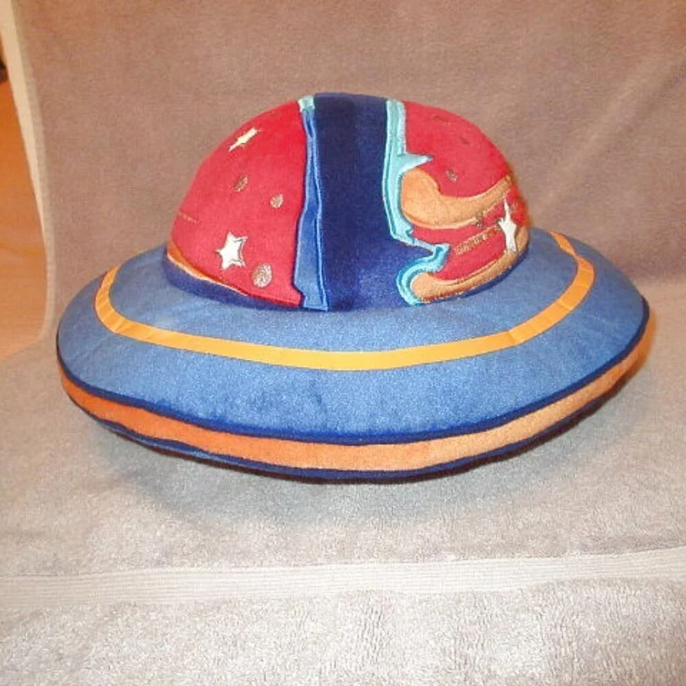 Vtg Celestial Flying Saucer Throw Pillow Plush Accent Stars Saturn Space 16